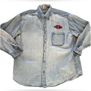 VTG Habit Colorado Denim Button Up Shirt Mens XL Blue Embroidered Navajo Western